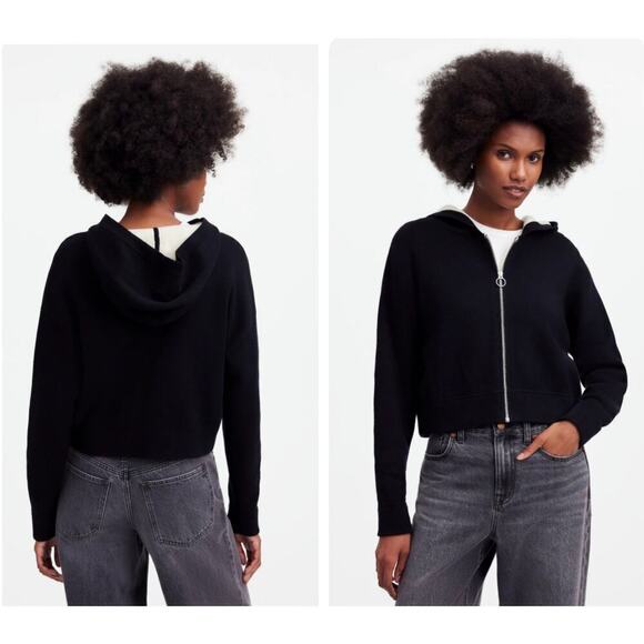 Madewell Sweaters - NWT Madewell Double Face Cotton Blend Sweater Hoodie NS667 Black Size Small